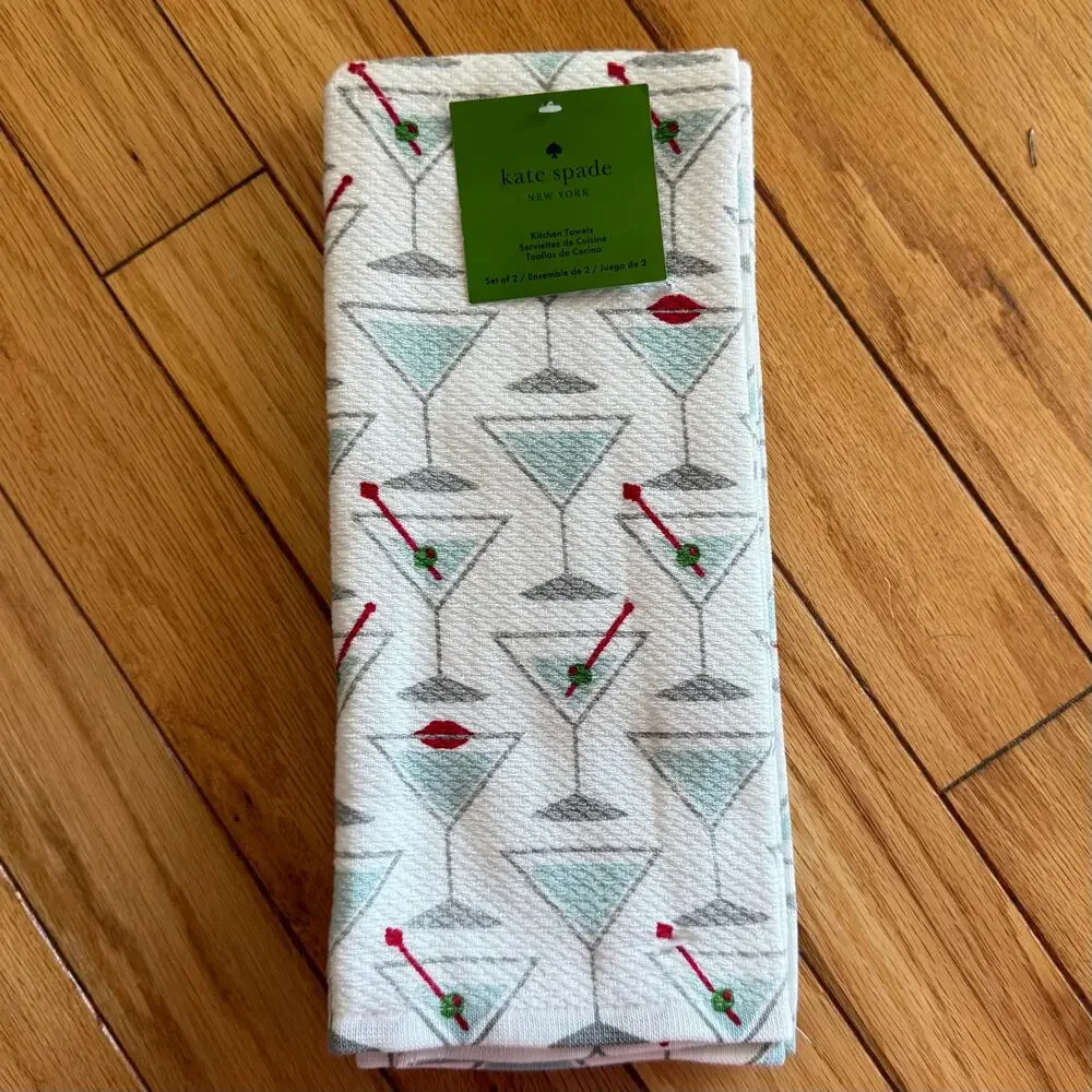 Kate Spade New York Olives Martini Cocktail Kitchen Towels Set of 2